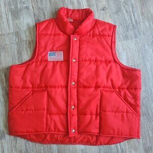 Vintage Puffer Vest Men Sz XXL Red Great Lakes Sportswear USA Made Flag Patch